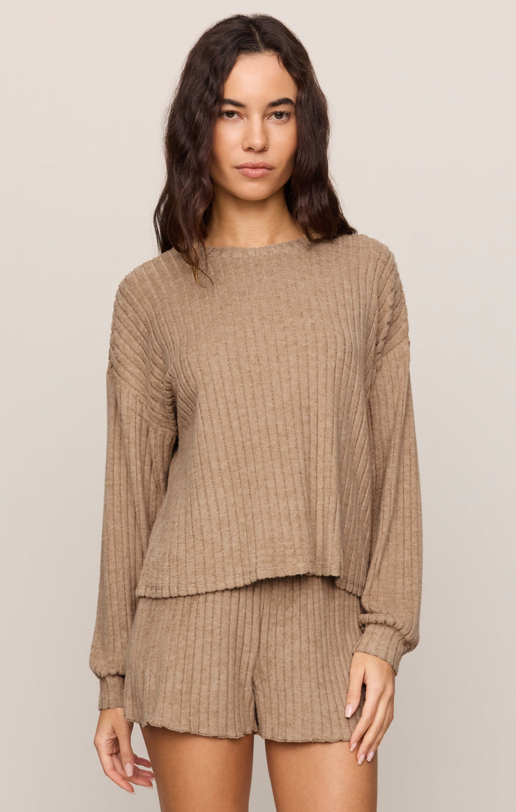 Tops Daydream Silky Rib Long Sleeve Top Light Toffee