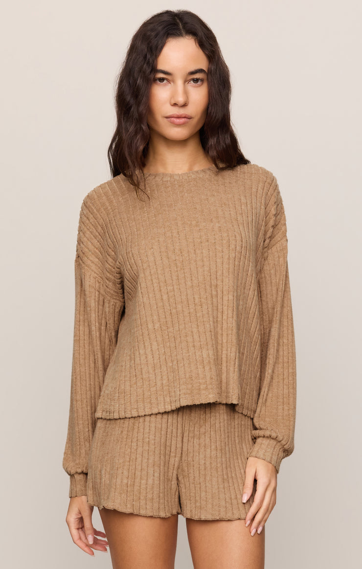 Tops Daydream Silky Rib Long Sleeve Top Light Toffee