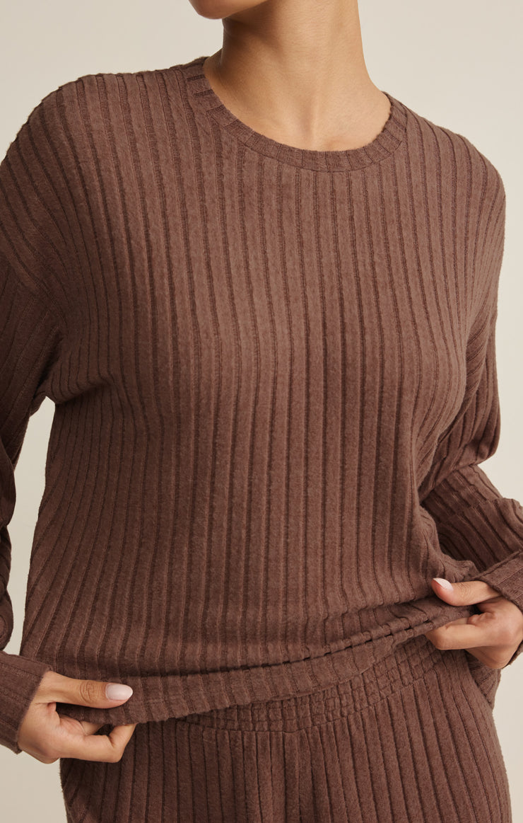 Tops Daydream Silky Rib Long Sleeve Top Macchiato