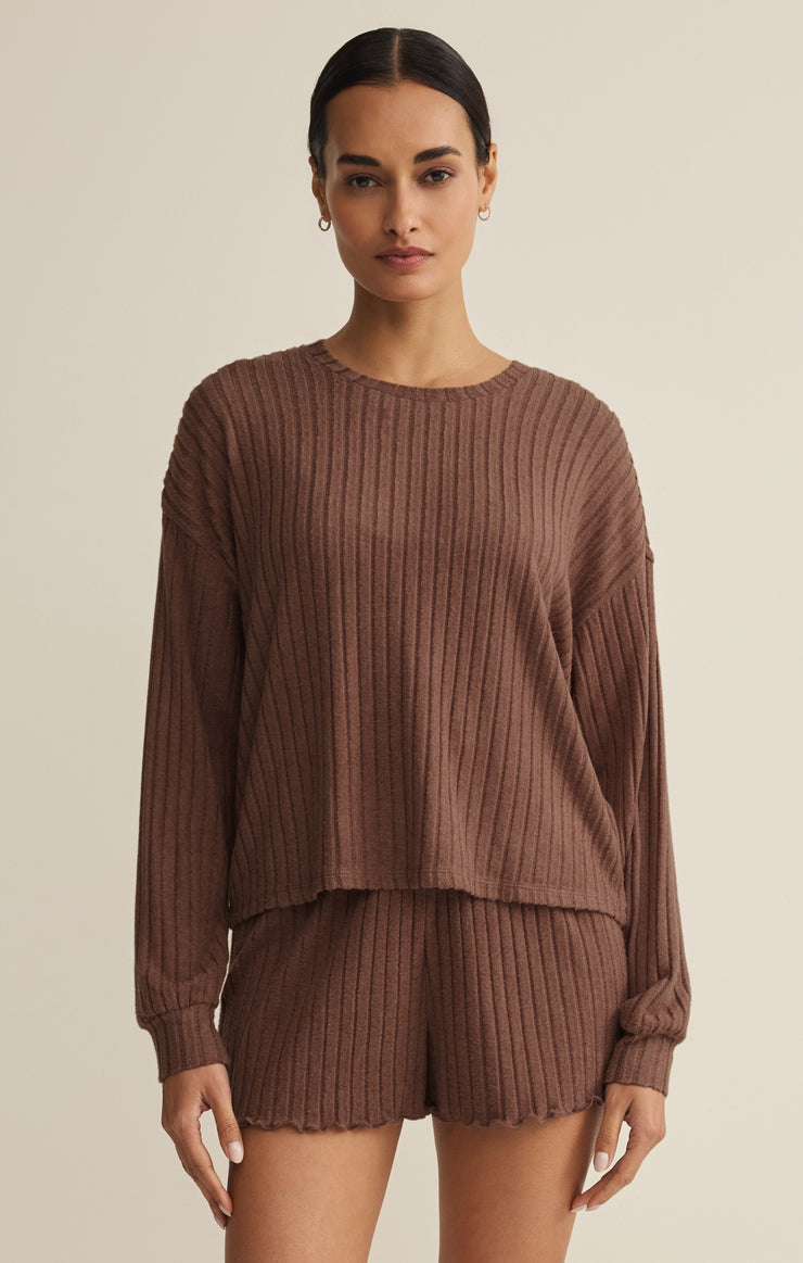 Tops Daydream Silky Rib Long Sleeve Top Macchiato