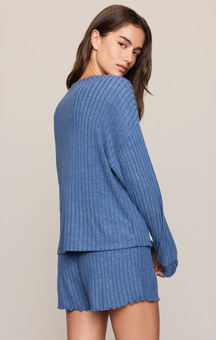 Tops Daydream Silky Rib Long Sleeve Top True Navy