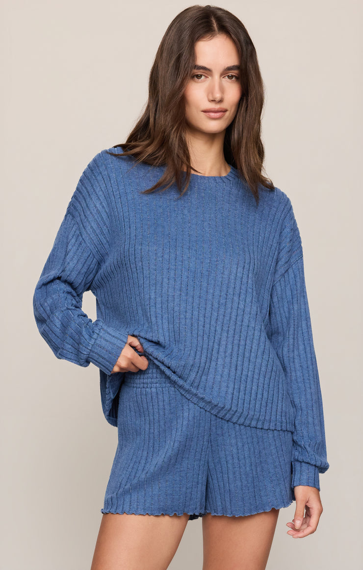 Tops Daydream Silky Rib Long Sleeve Top True Navy