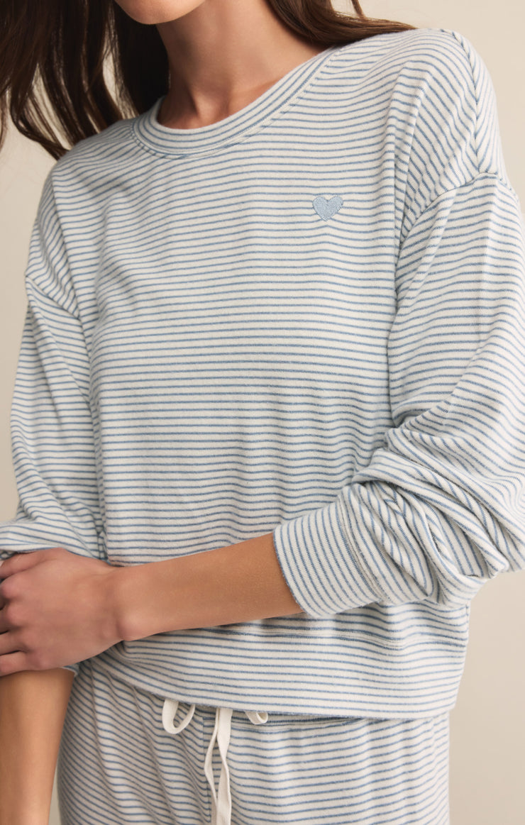 Tops Bisou Stripe Long Sleeve Light Denim