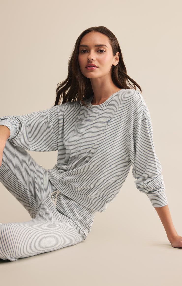 Tops Bisou Stripe Long Sleeve Light Denim