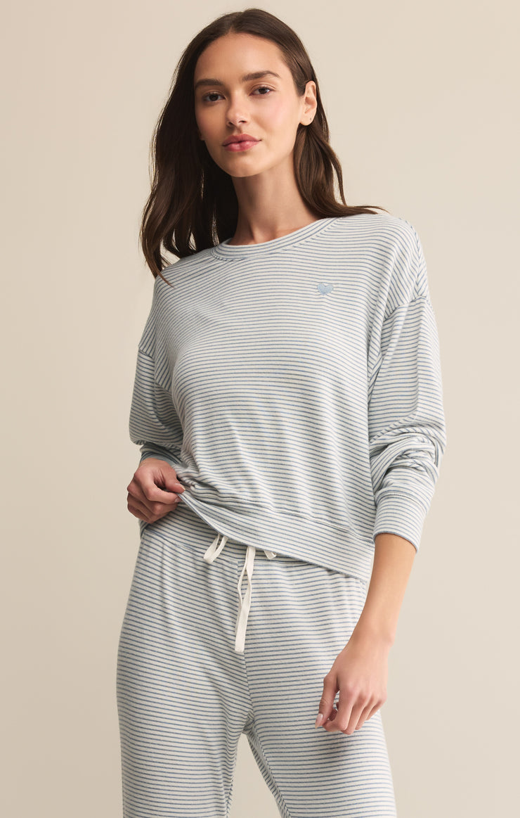 Tops Bisou Stripe Long Sleeve Light Denim