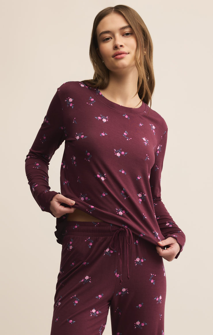 Tops Bella Ditsy Long Sleeve Top Merlot