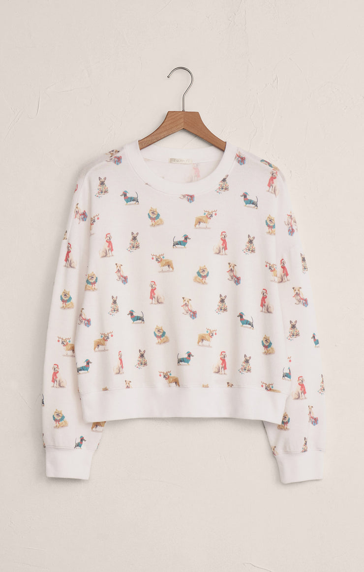 Tops Cozy Up Pup Long Sleeve Top White