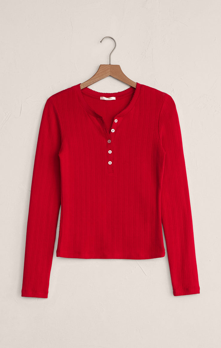 Tops Holly Pointelle Long Sleeve Top Festive Red
