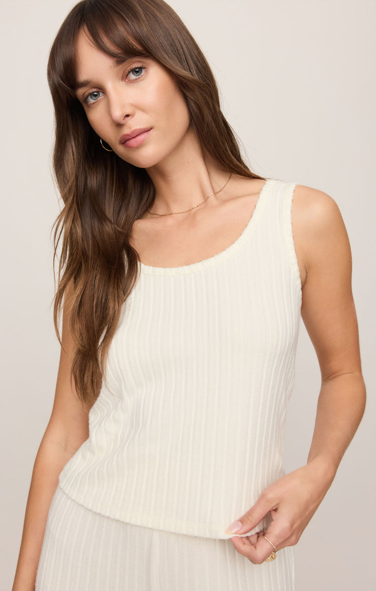 Tops Double Scoop Silky Rib Tank Bone