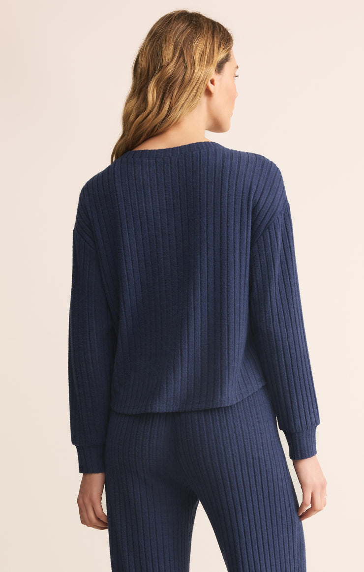 Tops Elfie Silky Rib Long Sleeve Top Blue Sapphire