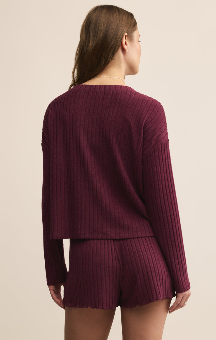 Tops Mara Silky Rib Cardigan Merlot