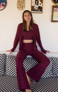 TopsMara Silky Rib Cardigan Merlot