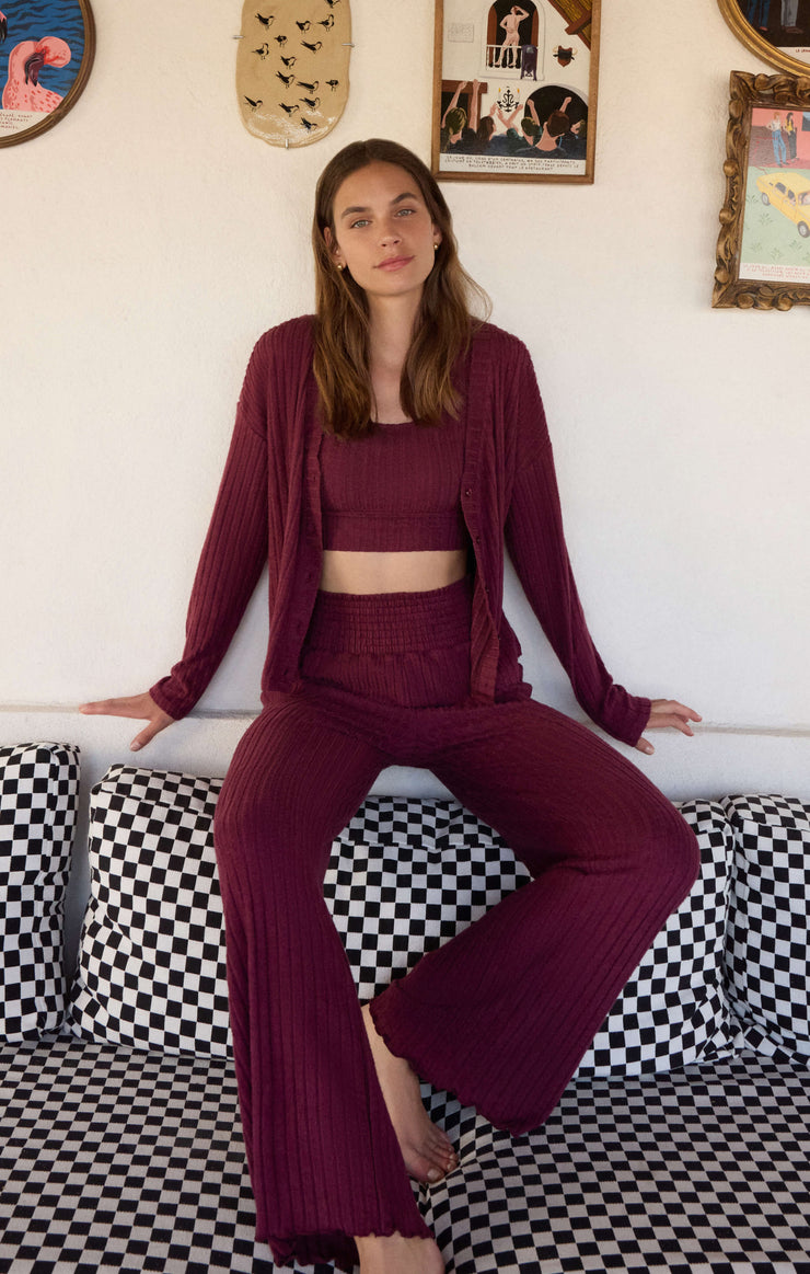 Tops Mara Silky Rib Cardigan Merlot