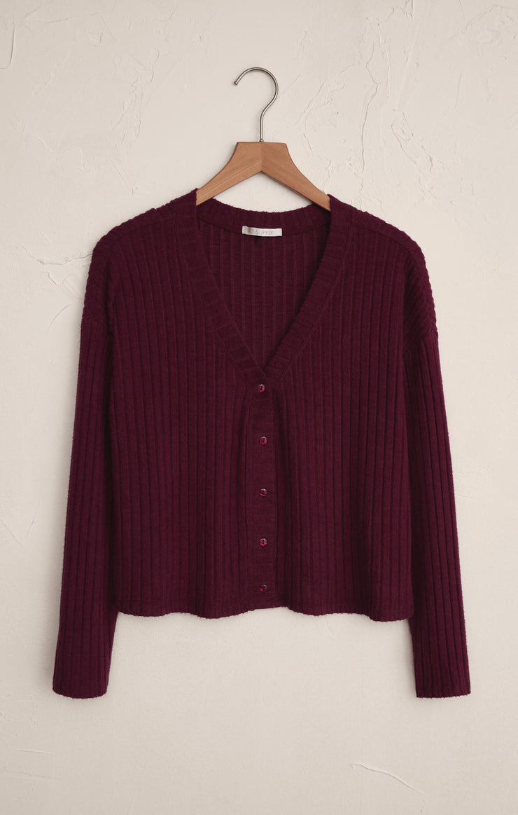 Tops Mara Silky Rib Cardigan Merlot