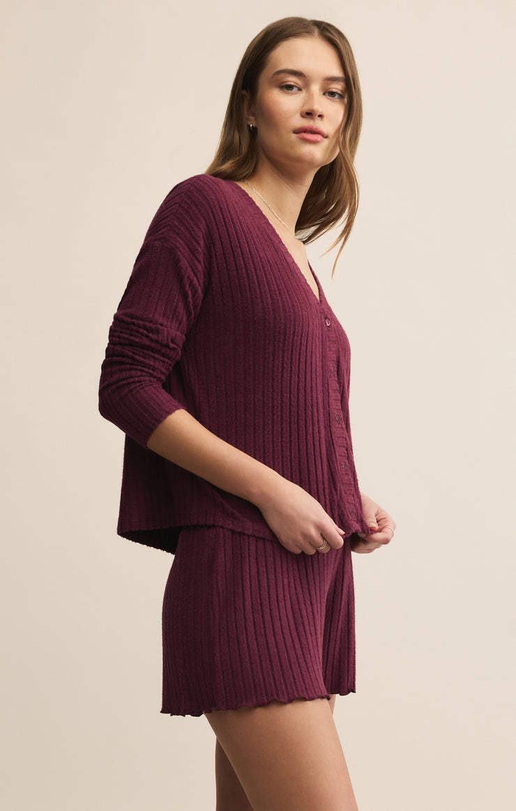 Tops Mara Silky Rib Cardigan Merlot