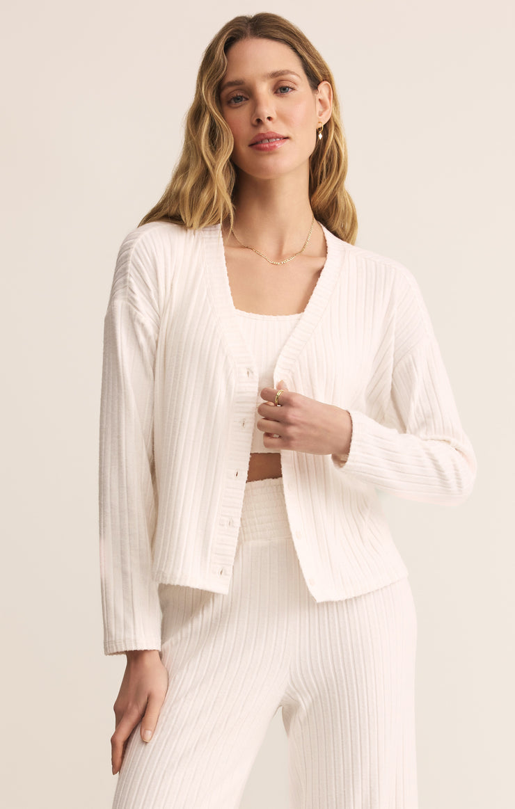 Tops Mara Silky Rib Cardigan Vanilla Ice