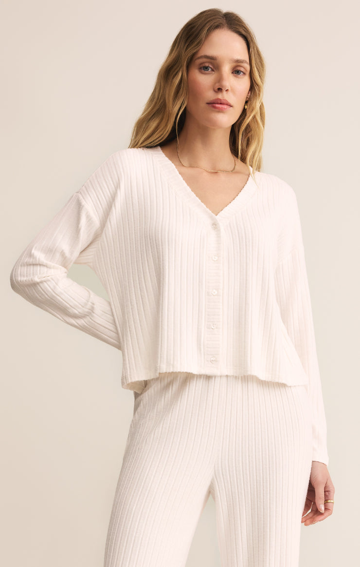 Tops Mara Silky Rib Cardigan Vanilla Ice