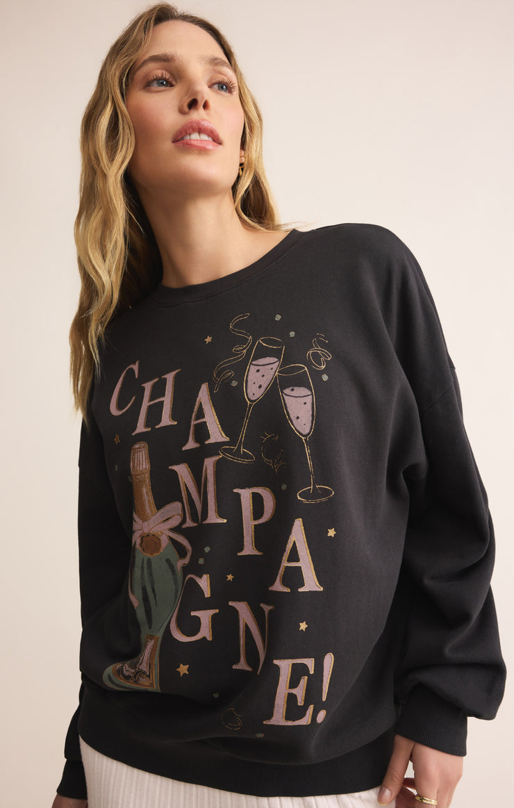 Tops Celebrate Champagne Sweatshirt Black Sand