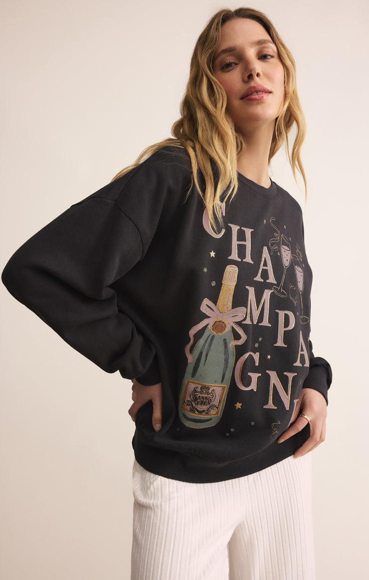 Tops Celebrate Champagne Sweatshirt Black Sand