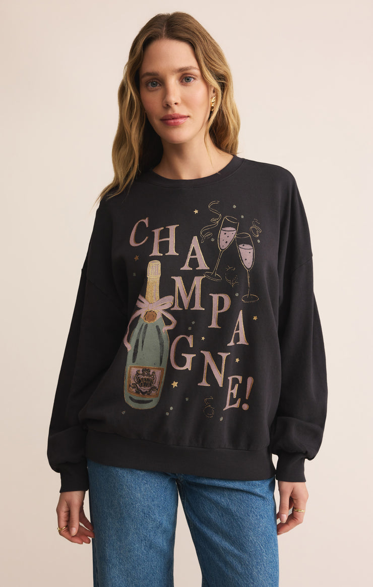 Tops Celebrate Champagne Sweatshirt Black Sand