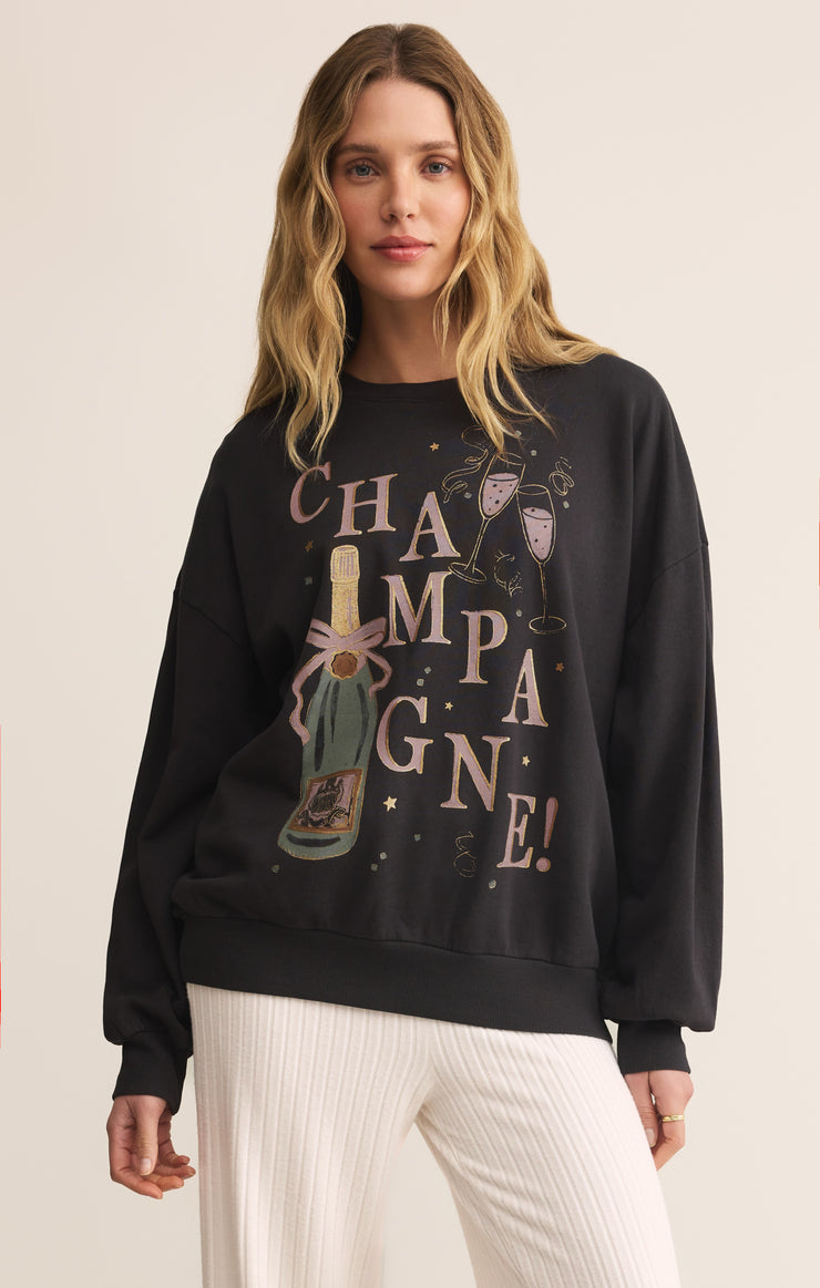 Tops Celebrate Champagne Sweatshirt Black Sand