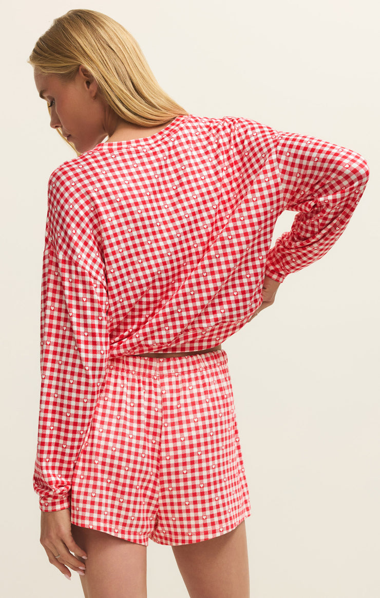 Tops Bisous Gingham PJ Long Sleeve Kiss Me Red