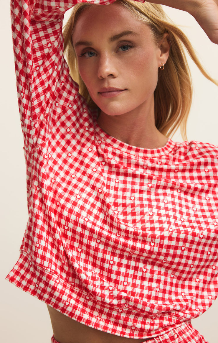 Tops Bisous Gingham PJ Long Sleeve Kiss Me Red