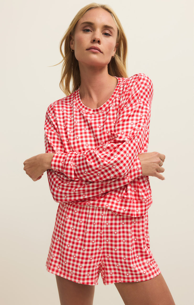 Tops Bisous Gingham PJ Long Sleeve Bisous Gingham PJ Long Sleeve