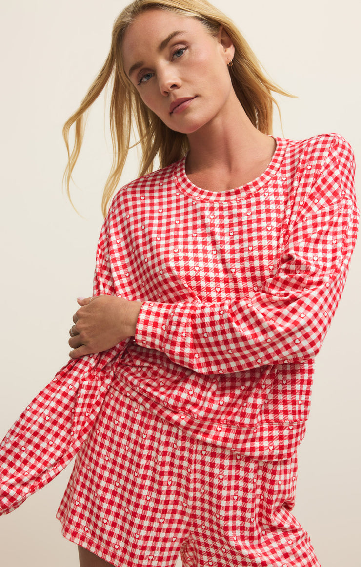 Tops Bisous Gingham PJ Long Sleeve Kiss Me Red
