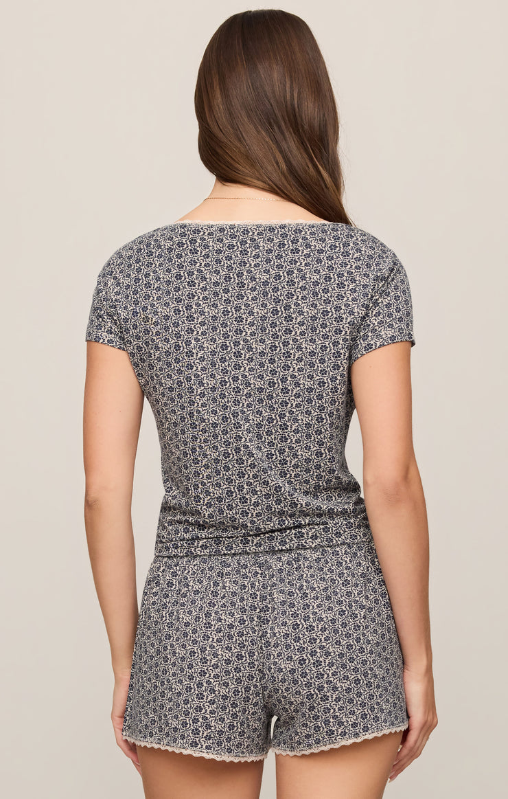 Tops Floral Lace Trim Short Sleeve Top Eclipse