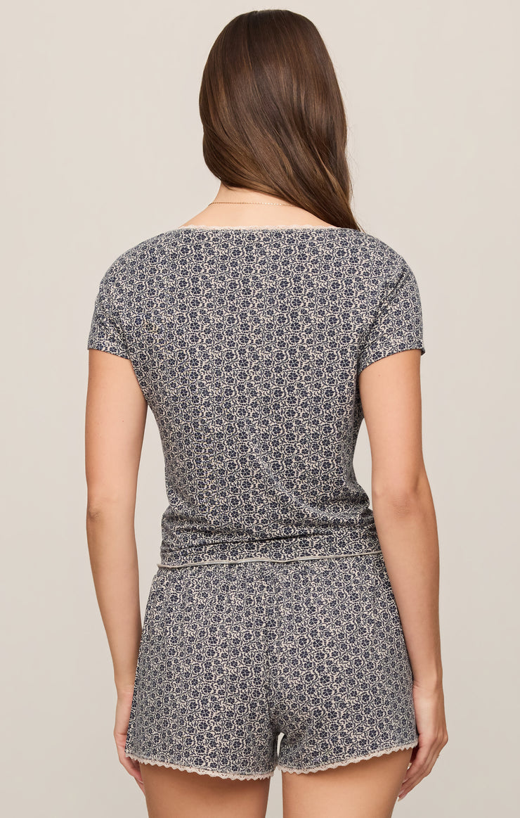 Tops Floral Lace Trim Short Sleeve Top Eclipse