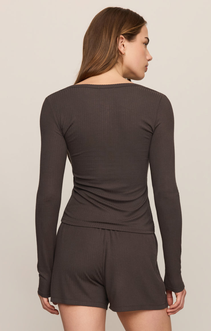 Tops Just Right Rib Henley Top Cocoa Bean