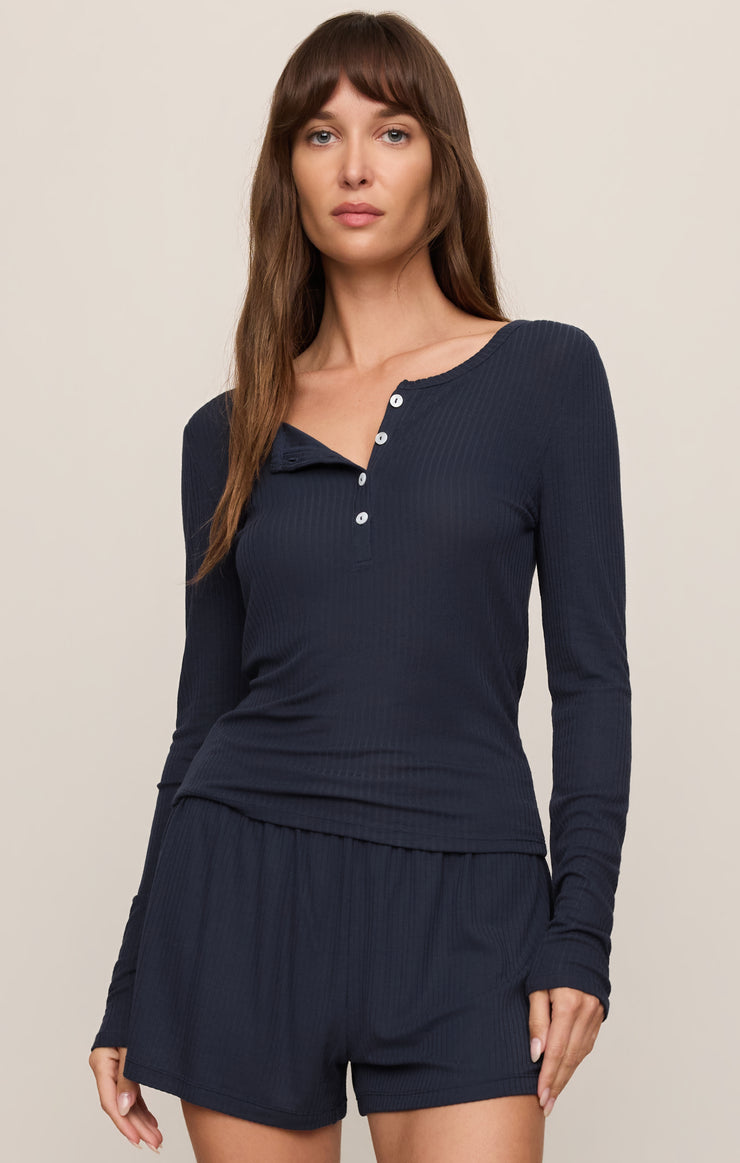 Tops Just Right Rib Henley Top Eclipse