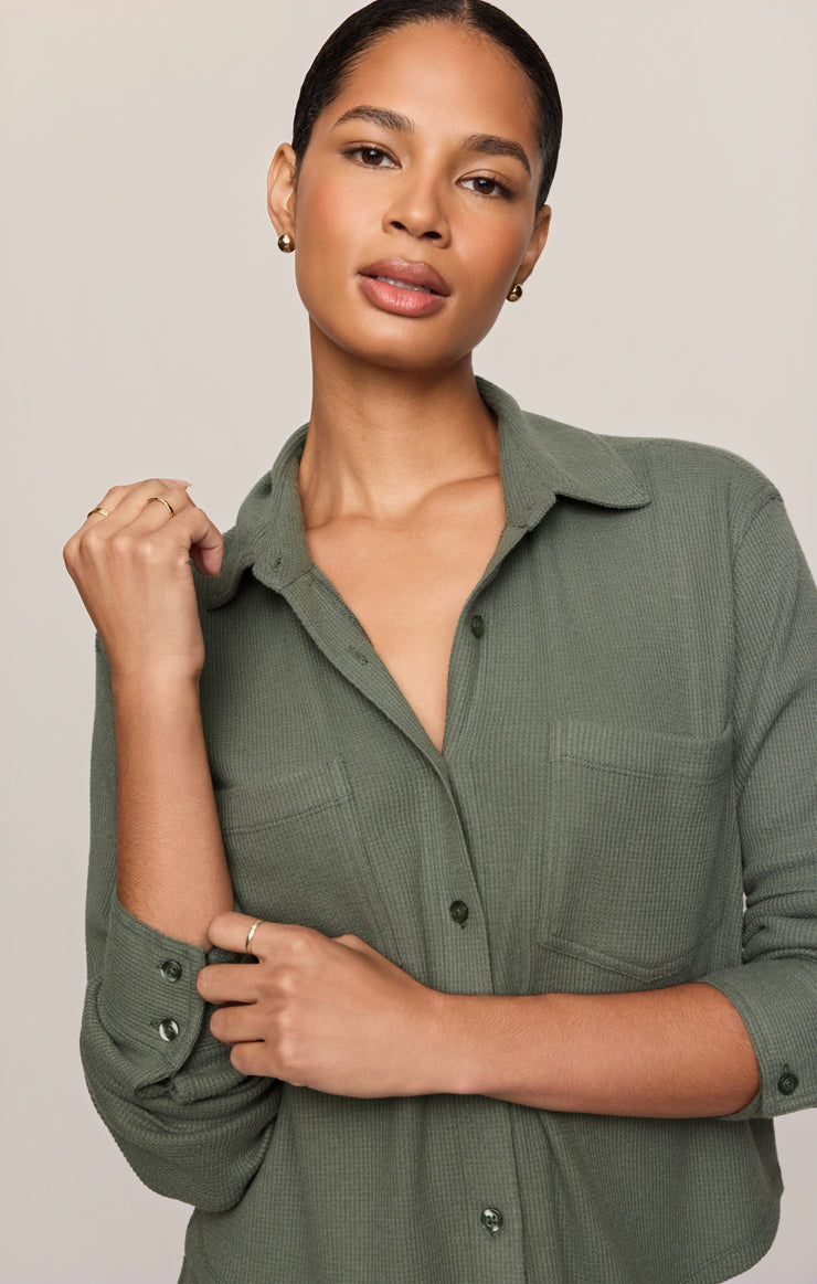 Tops Waffle Brushed Thermal Shirt Monstera
