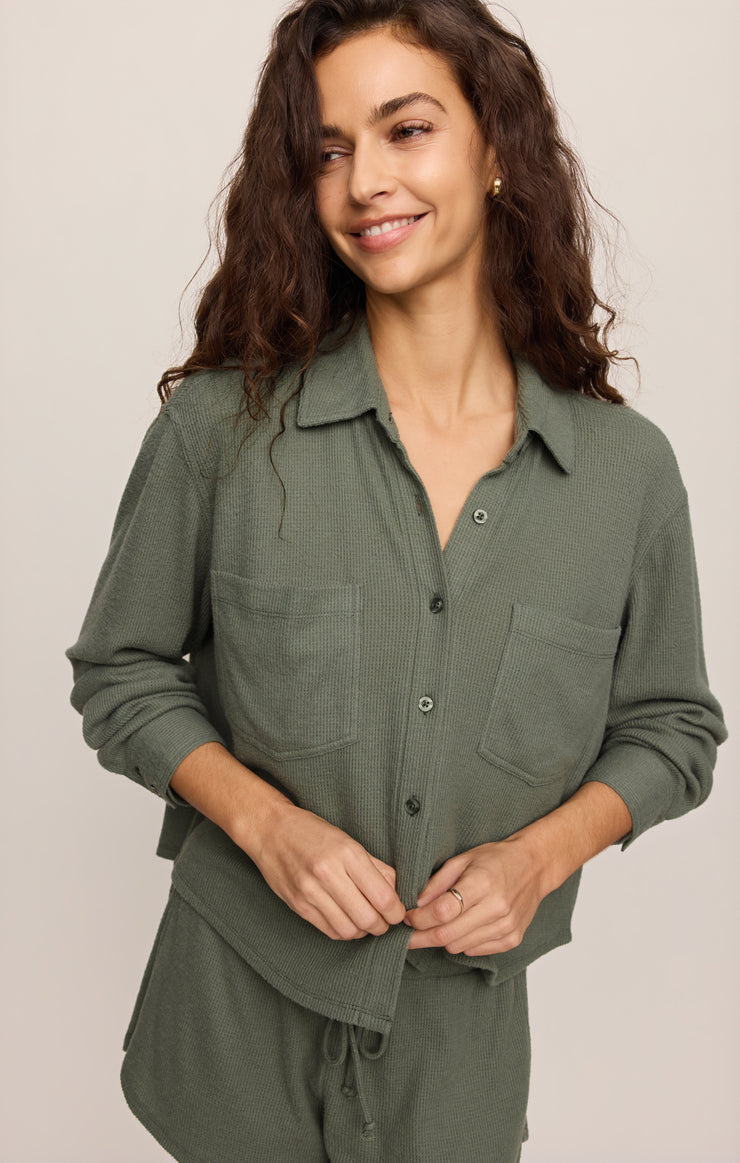Tops Waffle Brushed Thermal Shirt Monstera