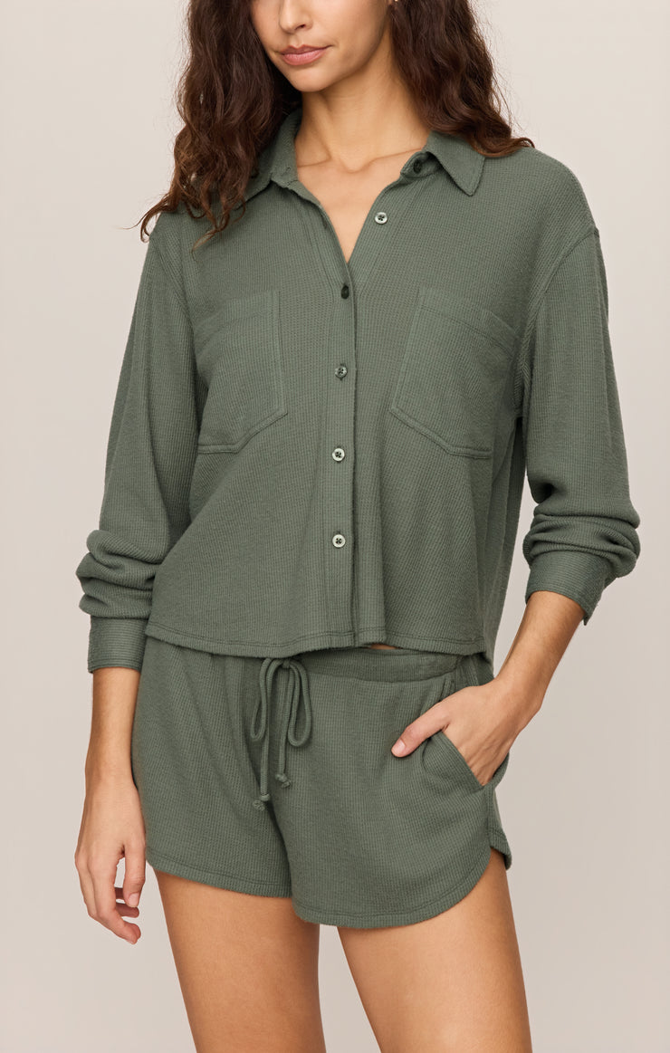 Tops Waffle Brushed Thermal Shirt Monstera