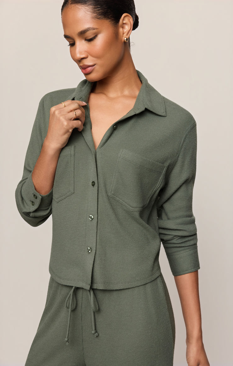 Tops Waffle Brushed Thermal Shirt Monstera