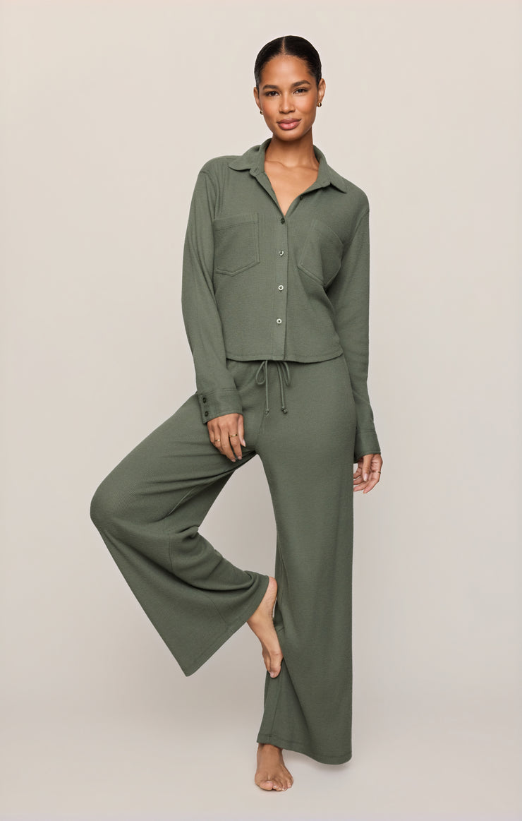 Tops Waffle Brushed Thermal Shirt Monstera