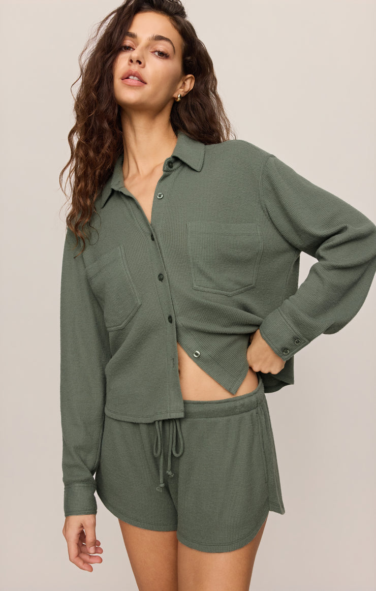 Tops Waffle Brushed Thermal Shirt Monstera