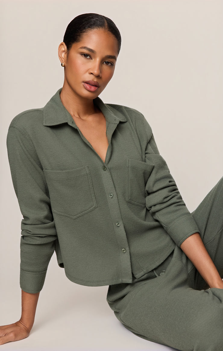 Tops Waffle Brushed Thermal Shirt Monstera
