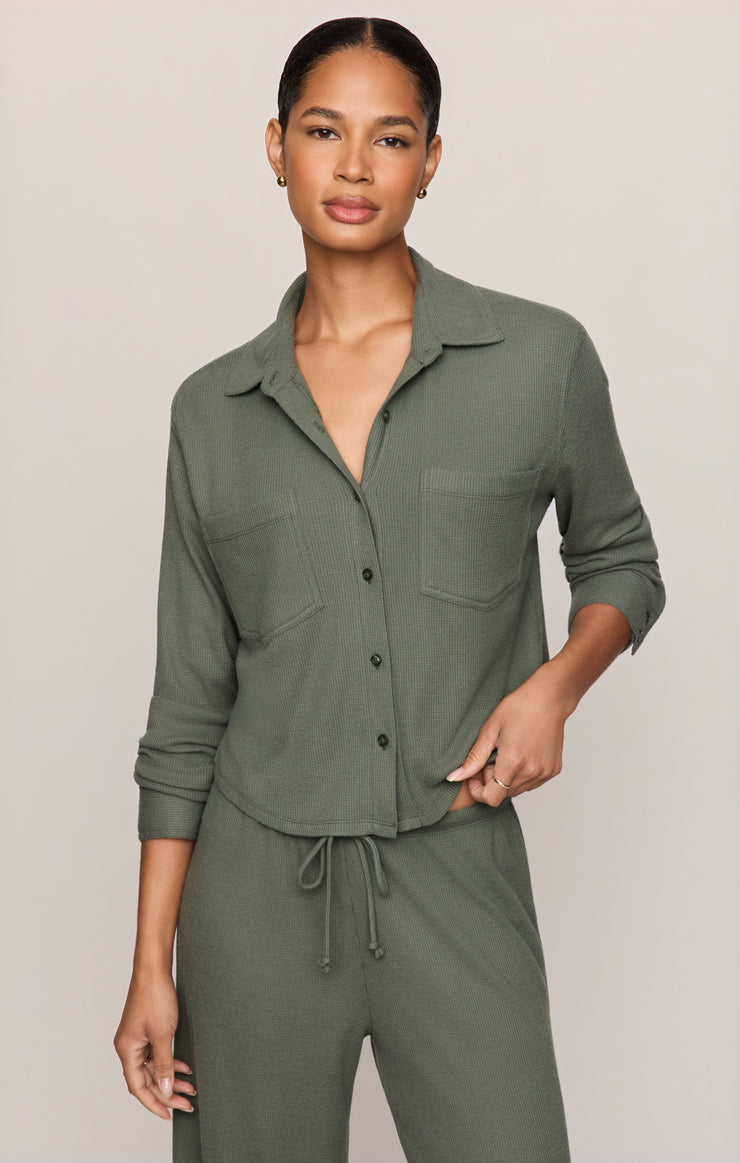 Tops Waffle Brushed Thermal Shirt Monstera