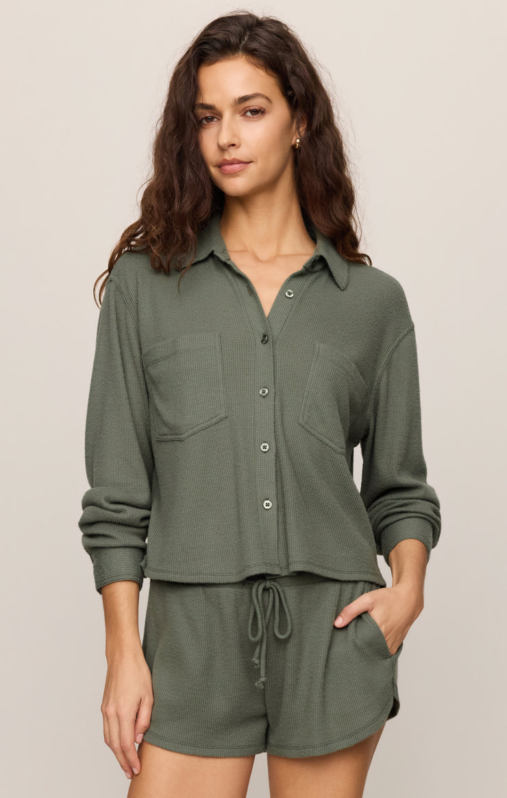 Tops Waffle Brushed Thermal Shirt Monstera