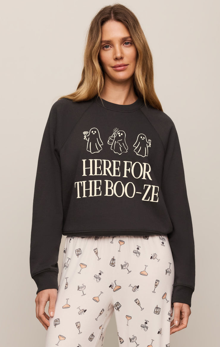 Tops Booze Graphic Sweatshirt Ash Black