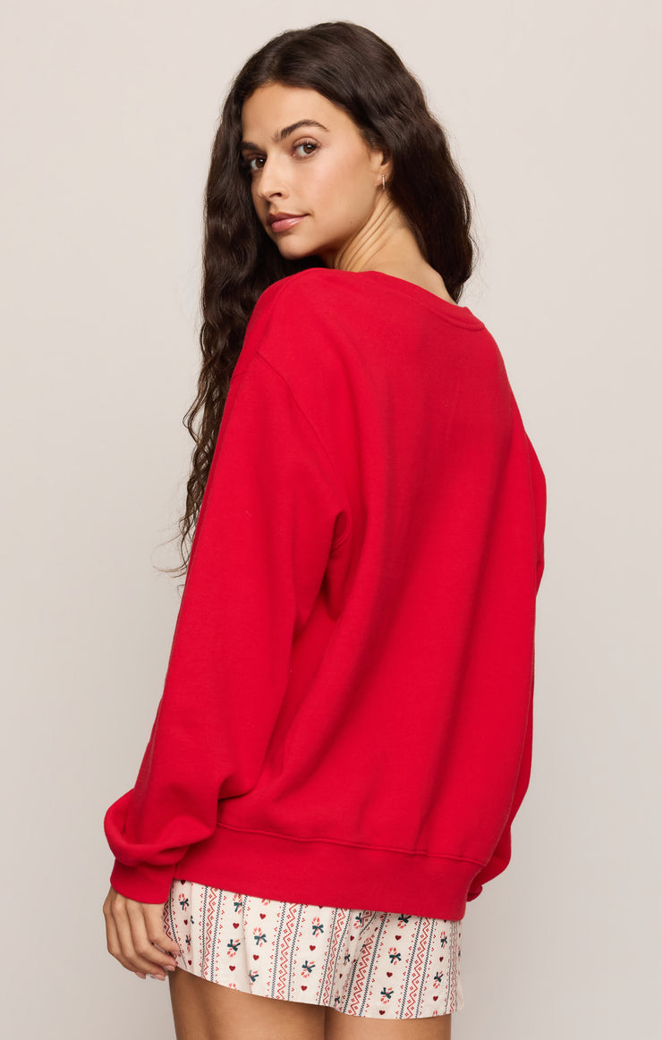 Tops Holiday Cheer Embroidered Sweatshirt Ruby Red