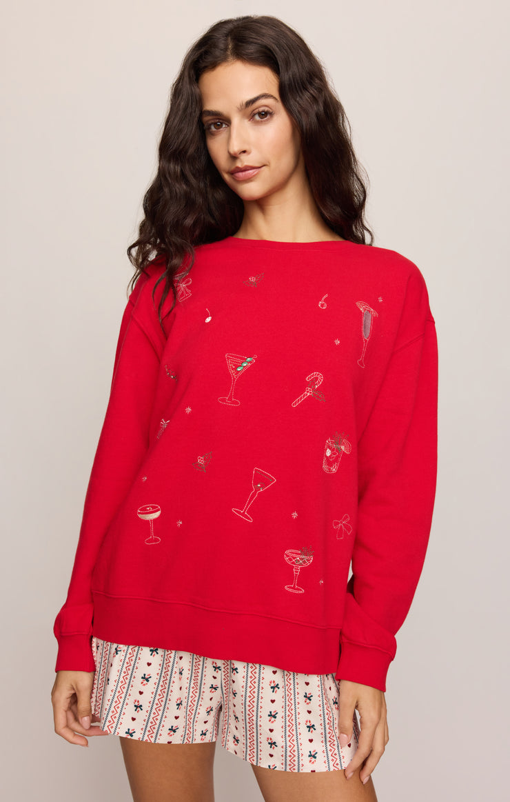 Tops Holiday Cheer Embroidered Sweatshirt Ruby Red