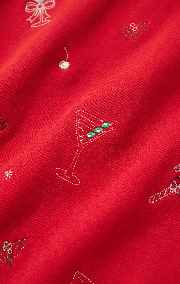 Tops Holiday Cheer Embroidered Sweatshirt Ruby Red