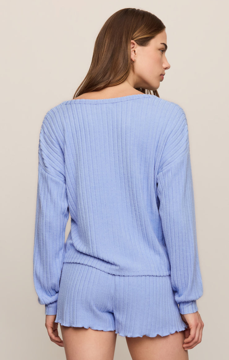Tops Daydreamer Silky Rib V-Neck Crystal Blue