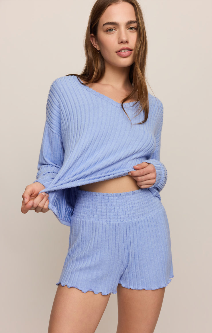Tops Daydreamer Silky Rib V-Neck Crystal Blue