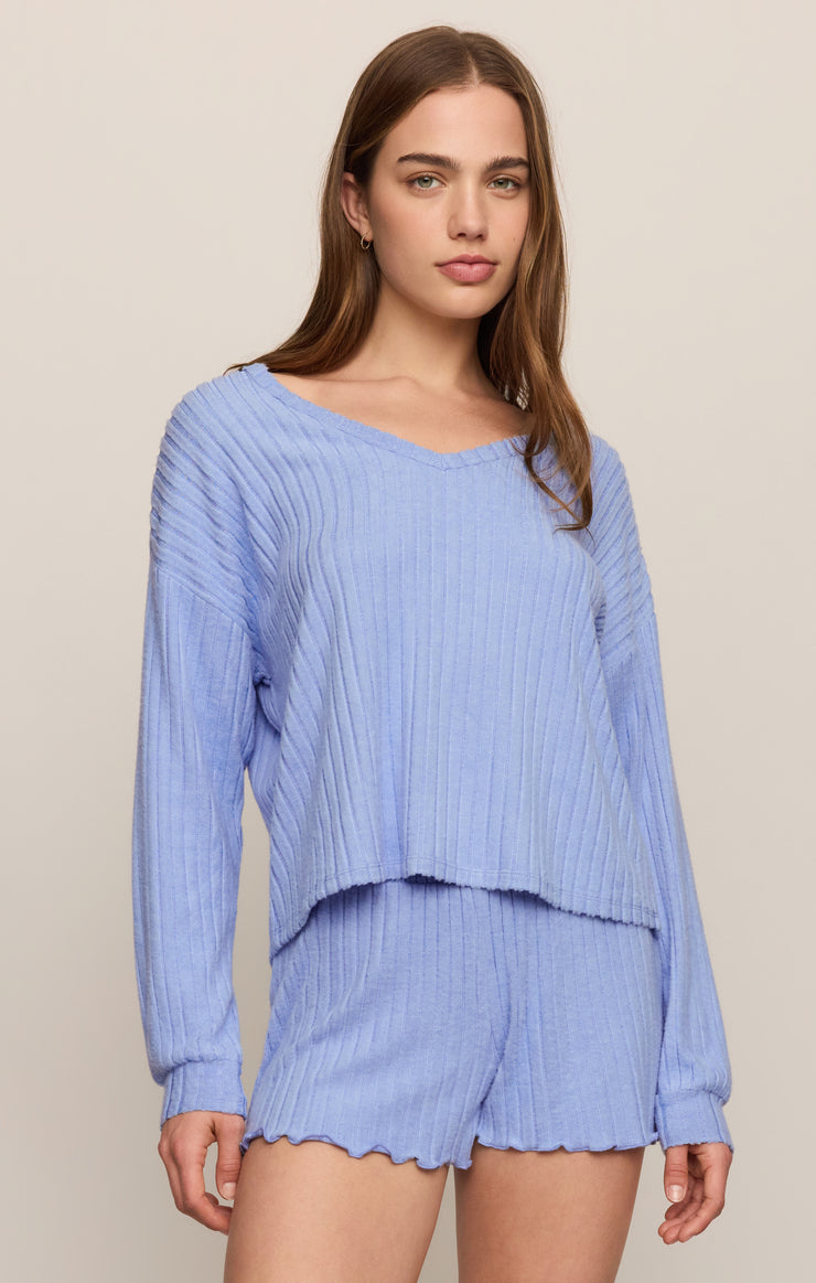 Tops Daydreamer Silky Rib V-Neck Crystal Blue
