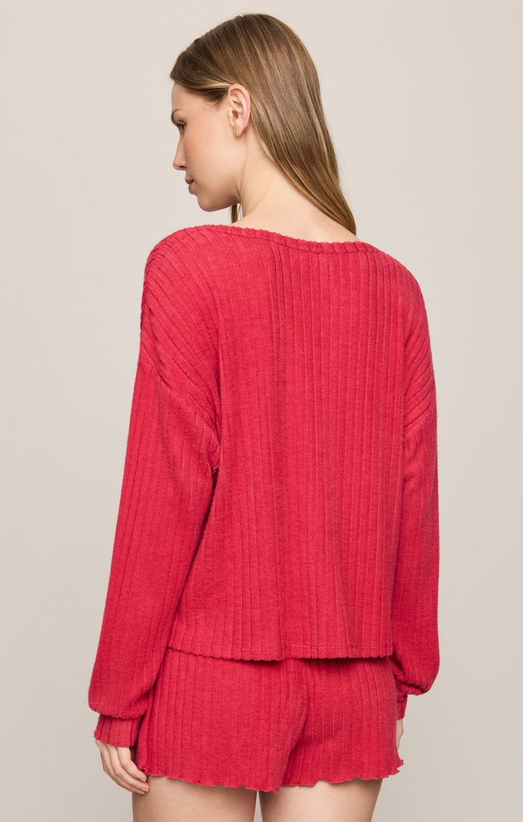 Tops Daydreamer Silky Rib V-Neck Ruby Red